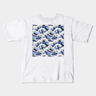 Ephemeral Crests: Hokusai Waves Reimagined Kids T-Shirt